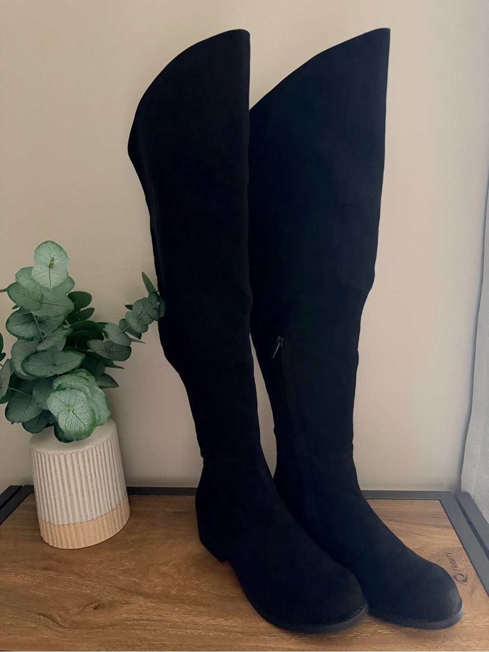 American Eagle Women's Black Over-the-Knee Suede Boots Extended Calf NEW
